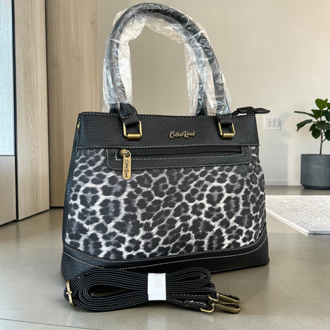 Cotton Road Handbag: Stylish BLACK Leopard Print PU Leather