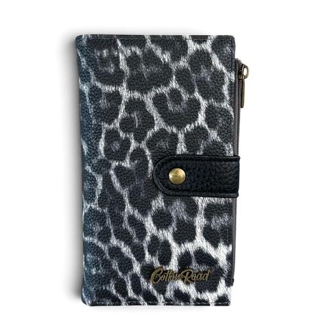 Cotton Road Handbag: Stylish BLACK Leopard Print PU Leather with Matching Wallet