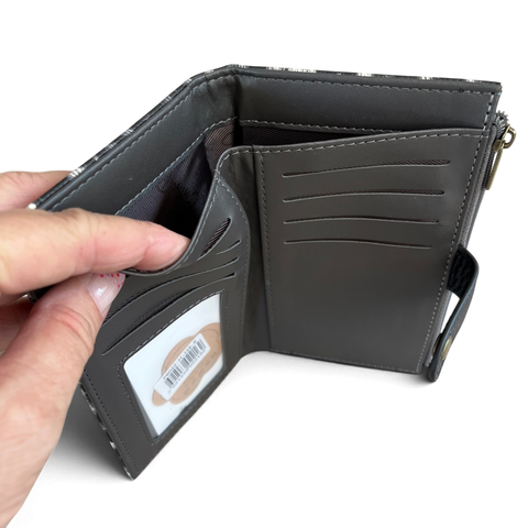 Cotton Road Wallet: Medium BLACK Leopard Print PU Leather with Clip