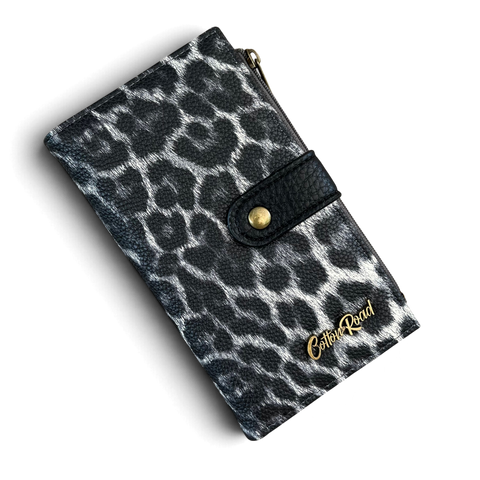 Cotton Road Handbag: Stylish BLACK Leopard Print PU Leather with Matching Wallet