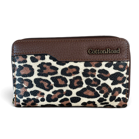 Cotton Road Wallet: Medium Brown Leopard Print PU Leather
