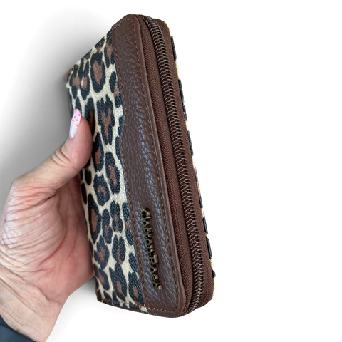 Cotton Road Wallet: Medium Brown Leopard Print PU Leather