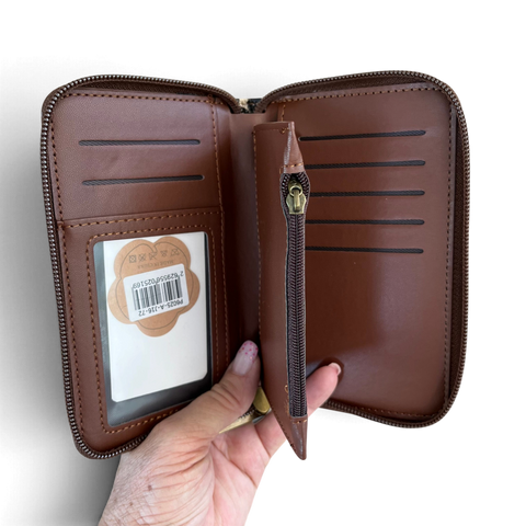 Cotton Road Wallet: Medium Brown Leopard Print PU Leather