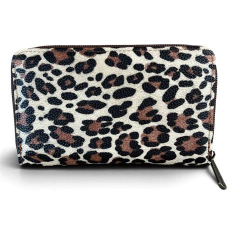 Cotton Road Wallet: Medium Brown Leopard Print PU Leather