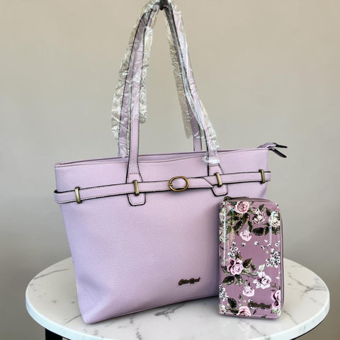 Cotton Road Handbag: LILAC PU Leather with matching Floral Wallet