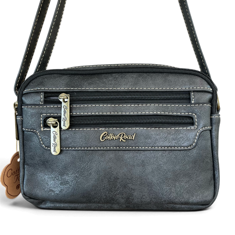 Cotton Road Sling Bag: Stylish Charcoal Black PU Leather Crossbody with Matching Floral Wallet