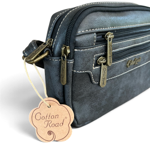 Cotton Road Sling Bag: Stylish Charcoal Black PU Leather Crossbody with Matching Floral Wallet