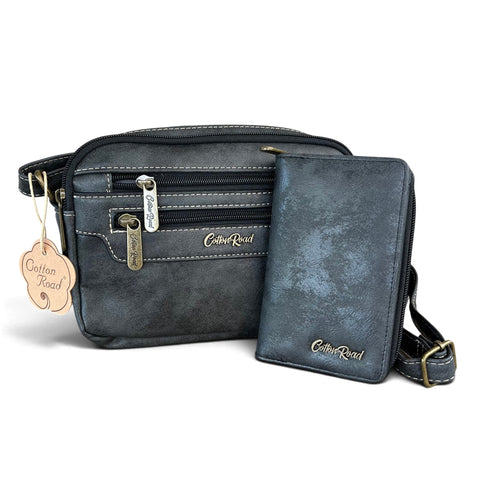 Cotton Road Sling Bag: Stylish CHARCOAL BLACK PU Leather Crossbody with Matching Wallet