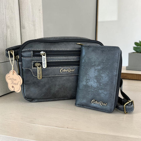 Cotton Road Sling Bag: Stylish CHARCOAL BLACK PU Leather Crossbody with Matching Wallet