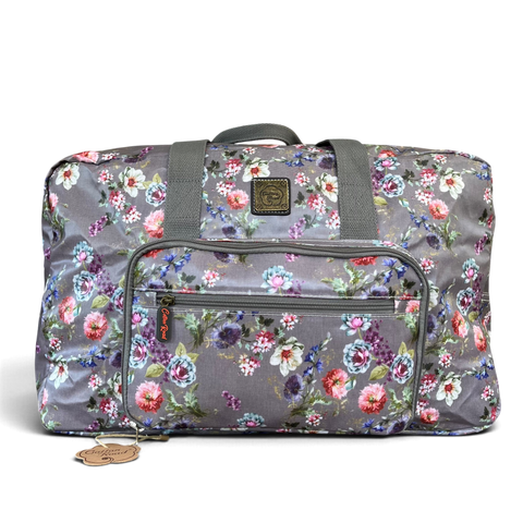 Cotton Road Travel Bag: MAUVE FLORAL PVC Foldaway WEEKENDER with Matching Vanity Bag