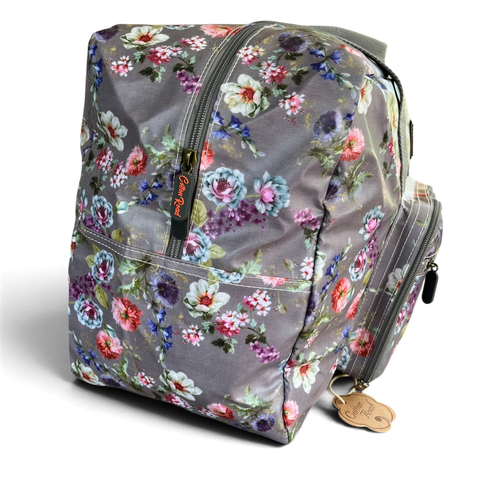 Cotton Road Travel Bag: MAUVE FLORAL PVC Foldaway WEEKENDER with Matching Vanity Bag