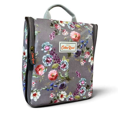 Cotton Road Travel Bag: MAUVE FLORAL PVC Foldaway WEEKENDER with Matching Vanity Bag