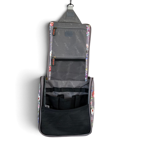 Cotton Road Travel Bag: MAUVE FLORAL PVC Foldaway WEEKENDER with Matching Vanity Bag