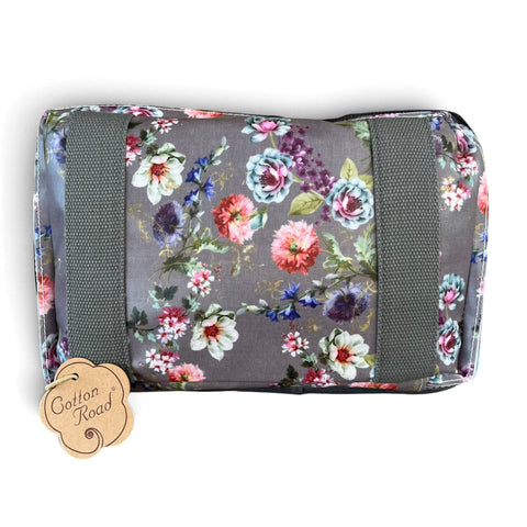Cotton Road Travel Bag: MAUVE FLORAL PVC Foldaway WEEKENDER with Matching Vanity Bag