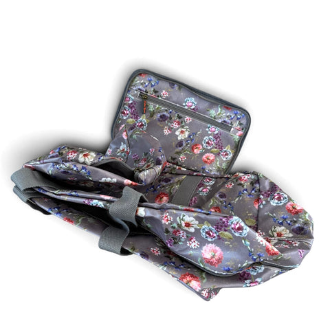 Cotton Road Travel Bag: MAUVE FLORAL PVC Foldaway WEEKENDER with Matching Vanity Bag