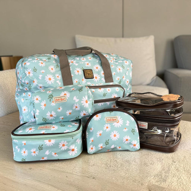 Cotton Road Travel Bag: TURQUOISE DAISY WEEKENDER with Matching Vanity Set