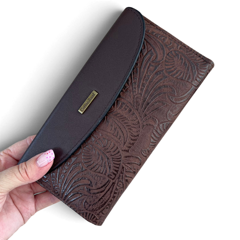 Cotton Road Handbag: COFFEE BROWN PU Leather with EMBOSSED Panel and Matching Wallet
