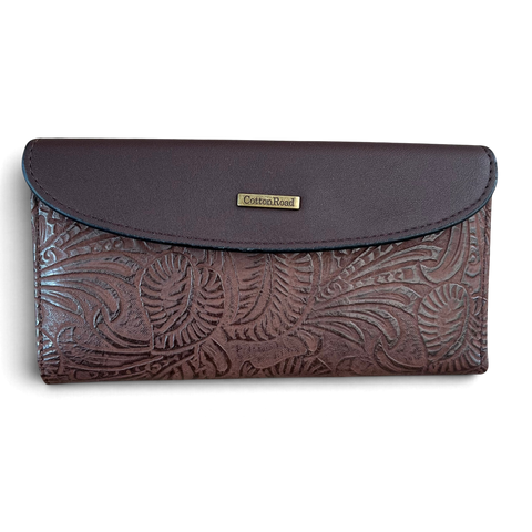 Cotton Road Handbag: COFFEE BROWN PU Leather with EMBOSSED Panel and Matching Wallet