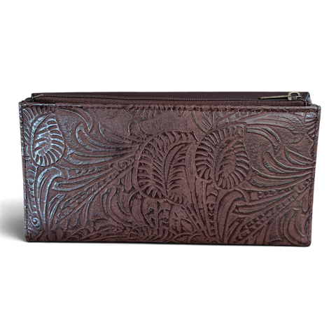 Cotton Road Handbag: COFFEE BROWN PU Leather with EMBOSSED Panel and Matching Wallet
