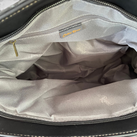 Cotton Road Handbag: BLACK PU Leather with LEAF Design