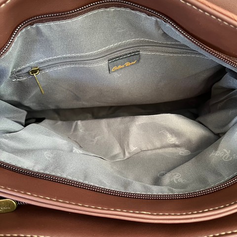 Cotton Road Handbag: COFFEE BROWN PU Leather with LEAF Design