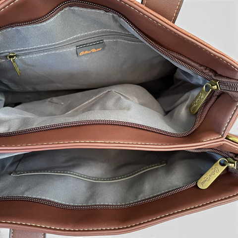 Cotton Road Handbag: COFFEE BROWN PU Leather with LEAF Design