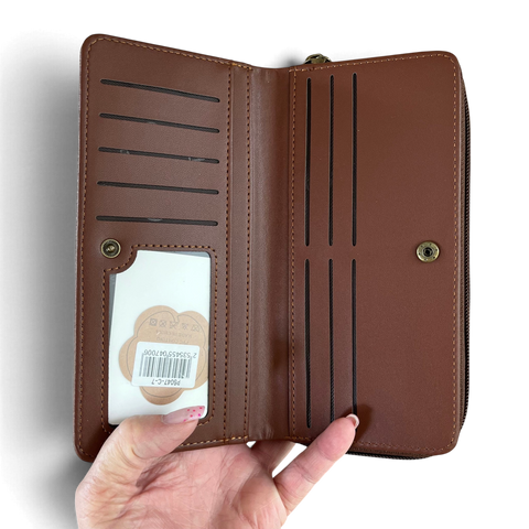 Cotton Road Wallet: Large BROWN PU Leather with WINDMILL Design