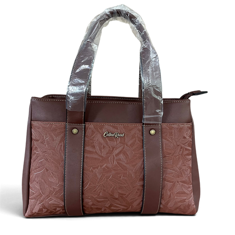 Cotton Road Handbag: COFFEE BROWN PU Leather with LEAF Design