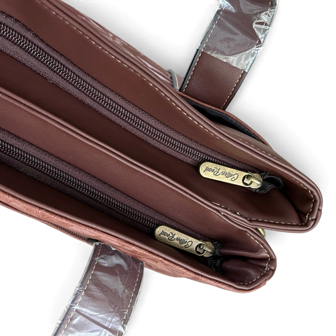 Cotton Road Handbag: COFFEE BROWN PU Leather with LEAF Design