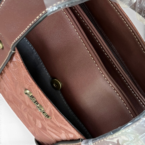 Cotton Road Handbag: COFFEE BROWN PU Leather with LEAF Design