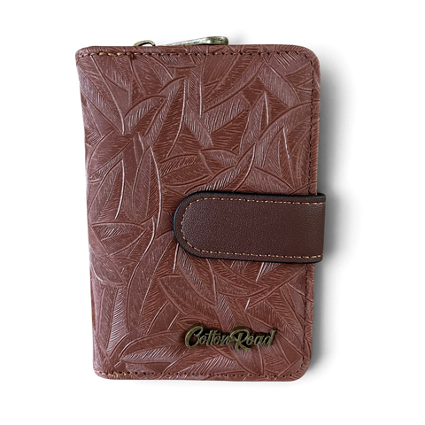 Cotton Road Handbag: COFFEE BROWN PU Leather with LEAF Design and Matching Wallet