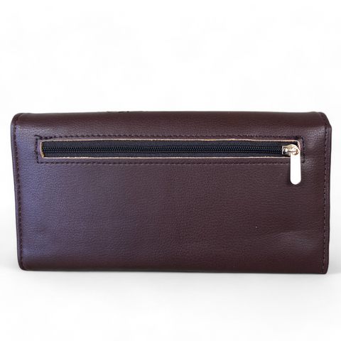 Large BROWN PU Leather Cotton Road Wallet with EMBROIDED PROTEAS