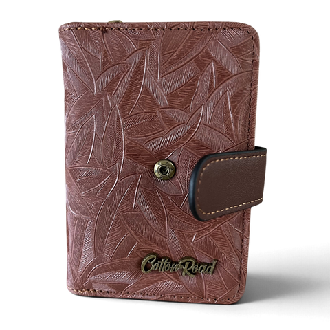 Cotton Road Handbag: COFFEE BROWN PU Leather with LEAF Design and Matching Wallet