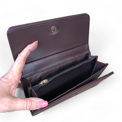 Large BROWN PU Leather Cotton Road Wallet with EMBROIDED PROTEAS