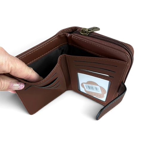 Cotton Road Handbag: COFFEE BROWN PU Leather with LEAF Design and Matching Wallet
