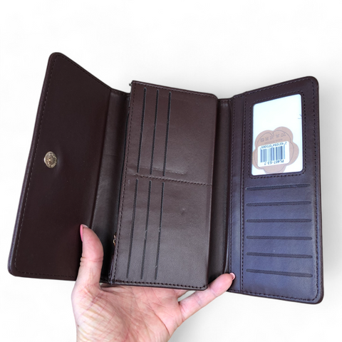 Large BROWN PU Leather Cotton Road Wallet with EMBROIDED PROTEAS