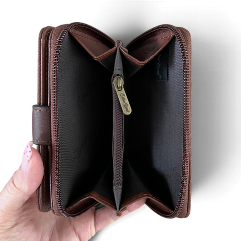 Cotton Road Handbag: COFFEE BROWN PU Leather with LEAF Design and Matching Wallet