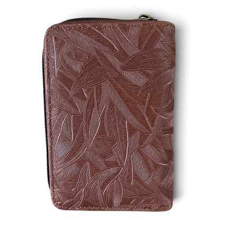 Cotton Road Handbag: COFFEE BROWN PU Leather with LEAF Design and Matching Wallet