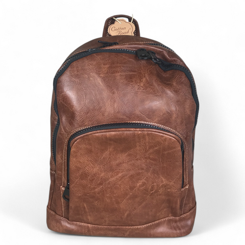 TAN BROWN PU Leather Cotton Road Backpack with Cotton Road embossed