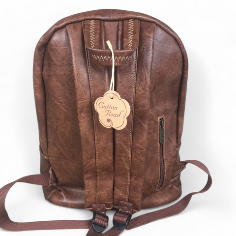 TAN BROWN PU Leather Cotton Road Backpack with Cotton Road embossed