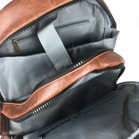 TAN BROWN PU Leather Cotton Road Backpack with Cotton Road embossed