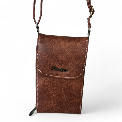 BROWN PU Leather Mini Cotton Road Sling Bag