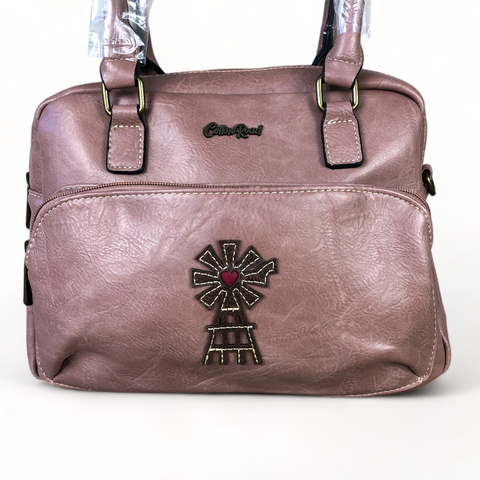 Cotton Road PINK PU Leather Handbag with WINDMILL detailing