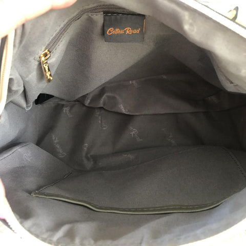 IVORY Cotton Road PU Leather Barrel Handbag with FLORAL Panel