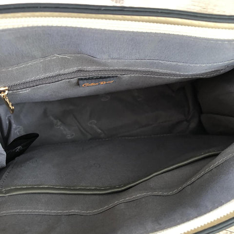 IVORY Cotton Road PU Leather Handbag with FLORAL Panel