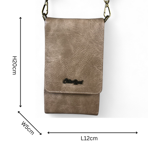 KHAKI Cotton Road PU Leather Cellphone Sling Bag/Wallet