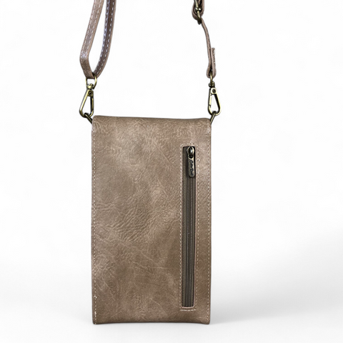 KHAKI Cotton Road PU Leather Cellphone Sling Bag/Wallet