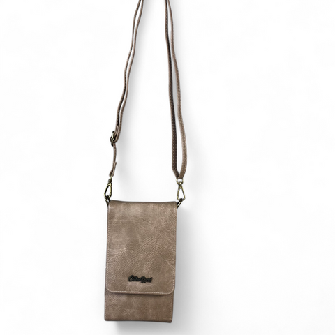 KHAKI Cotton Road PU Leather Cellphone Sling Bag/Wallet