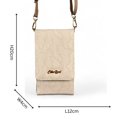 KHAKI Cotton Road PU Leather Cellphone Sling Bag/Wallet with LACE Print