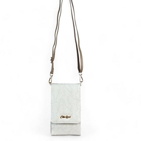 KHAKI Cotton Road PU Leather Cellphone Sling Bag/Wallet with LACE Print